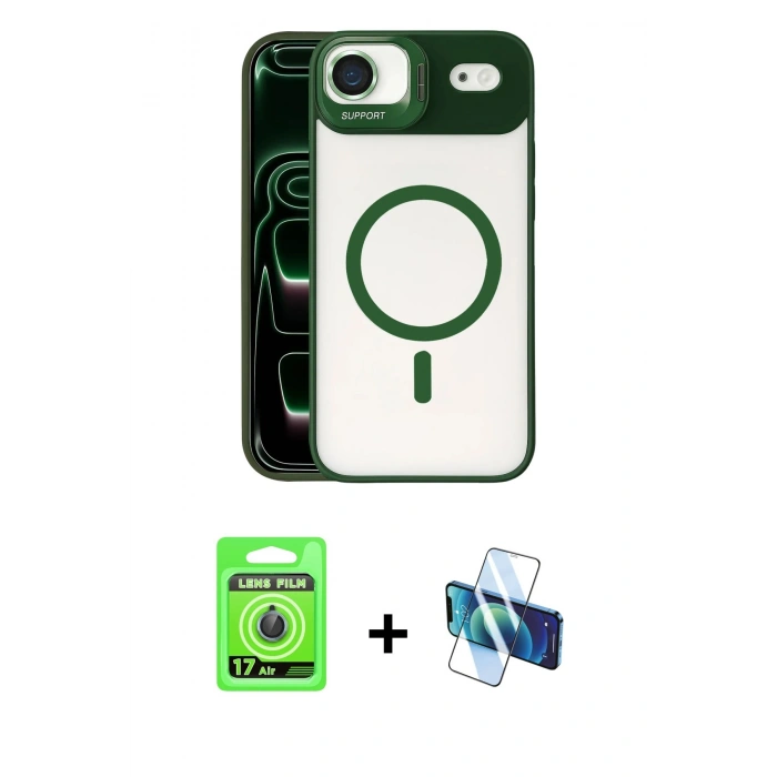 MARSİLYAN™- iPhone 17 Air Kılıf Yadigar Asil Koleksiyonu - Siyah 3D Antistatik Cam Ekran Koruyucu + Raze Metal Kamera Lens - MI
