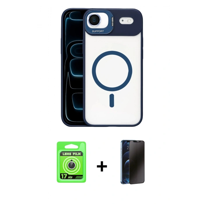 MARSİLYAN™- iPhone 17 Air Kılıf Yadigar Asil Koleksiyonu - Siyah 3D Antistatik Hayalet Cam Ekran Koruyucu + Raze Metal Kamera Lens - GS