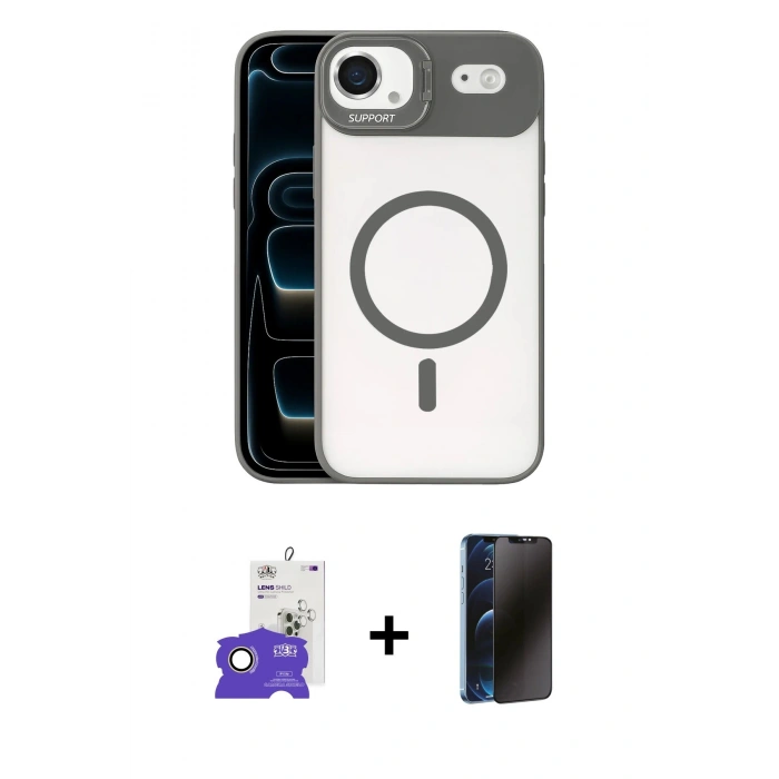 MARSİLYAN™- iPhone 17 Air Kılıf Yadigar Asil Koleksiyonu - Siyah 3D Antistatik Hayalet Cam Ekran Koruyucu + Bilvis Titan Kamera Lens - GD