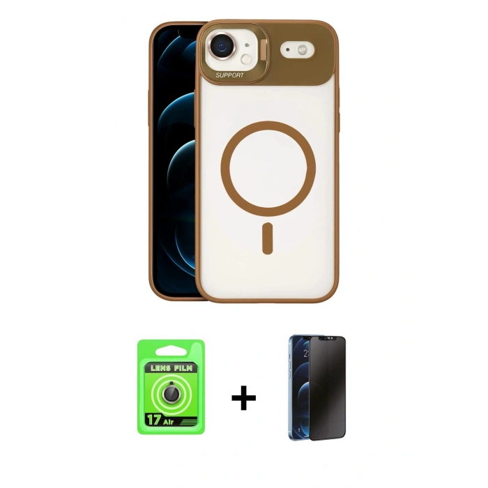 MARSİLYAN™- iPhone 17 Air Kılıf Yadigar Asil Koleksiyonu - Siyah 3D Antistatik Hayalet Cam Ekran Koruyucu + Raze Metal Kamera Lens - GD