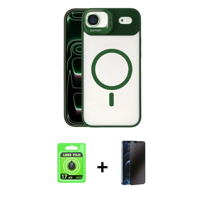 MARSİLYAN™- iPhone 17 Air Kılıf Yadigar Asil Koleksiyonu - Siyah 3D Antistatik Hayalet Cam Ekran Koruyucu + Raze Metal Kamera Lens - SH
