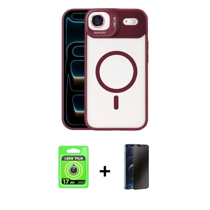 MARSİLYAN™- iPhone 17 Air Kılıf Yadigar Asil Koleksiyonu - Siyah 3D Antistatik Hayalet Cam Ekran Koruyucu + Raze Metal Kamera Lens - GS