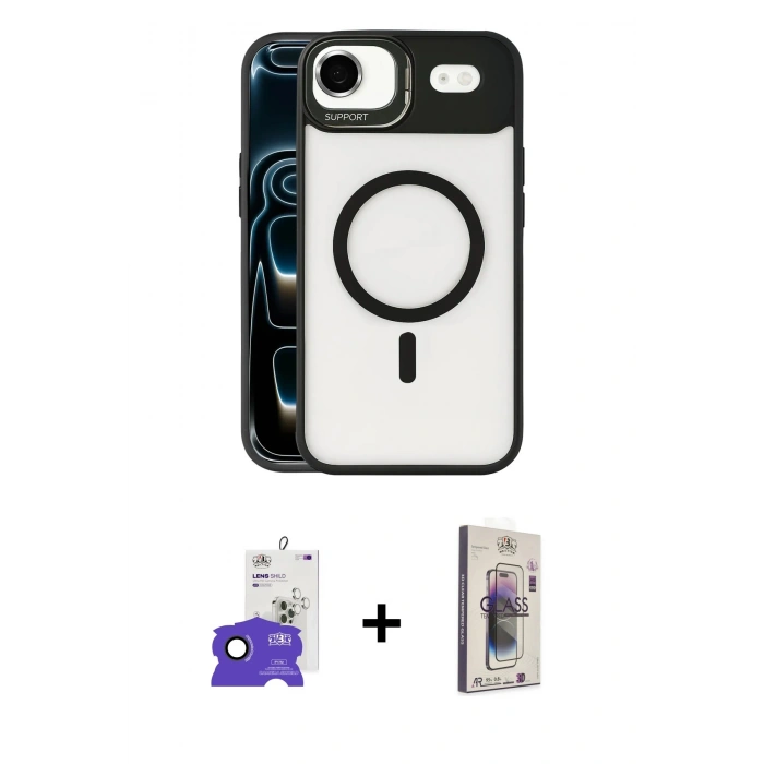 MARSİLYAN™- iPhone 17 Air Kılıf Yadigar Asil Koleksiyonu - Siyah Bilvis 3D Cam Ekran Koruyucu + Bilvis Titan Kamera Lens - SH