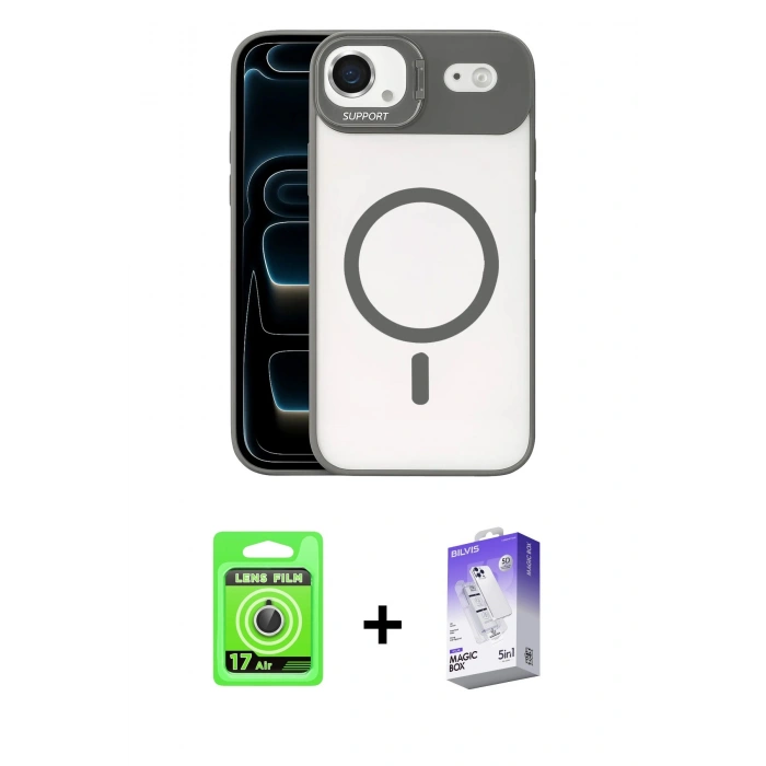 MARSİLYAN™- iPhone 17 Air Kılıf Yadigar Asil Koleksiyonu - Siyah Bilvis 5in1 3D Magic Cam Ekran Koruyucu + Raze Metal Kamera Lens - GS