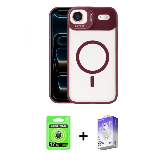 MARSİLYAN™- iPhone 17 Air Kılıf Yadigar Asil Koleksiyonu - Siyah Bilvis 5in1 3D Magic Cam Ekran Koruyucu + Raze Metal Kamera Lens - GS