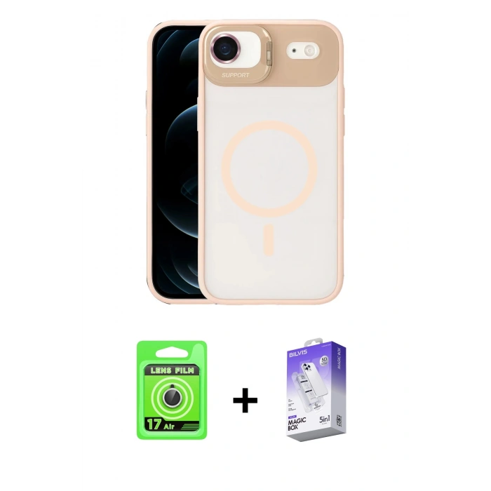 MARSİLYAN™- iPhone 17 Air Kılıf Yadigar Asil Koleksiyonu - Siyah Bilvis 5in1 3D Magic Cam Ekran Koruyucu + Raze Metal Kamera Lens - GS