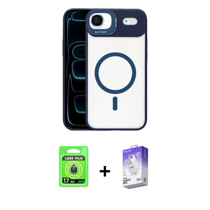 MARSİLYAN™- iPhone 17 Air Kılıf Yadigar Asil Koleksiyonu - Siyah Bilvis 5in1 3D Magic Cam Ekran Koruyucu + Raze Metal Kamera Lens - GD