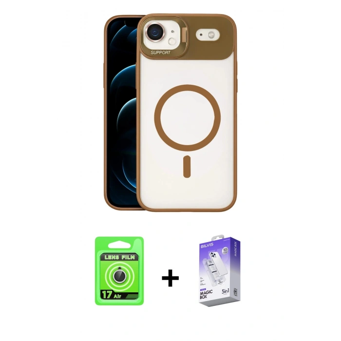 MARSİLYAN™- iPhone 17 Air Kılıf Yadigar Asil Koleksiyonu - Siyah Bilvis 5in1 3D Magic Cam Ekran Koruyucu + Raze Metal Kamera Lens - GS