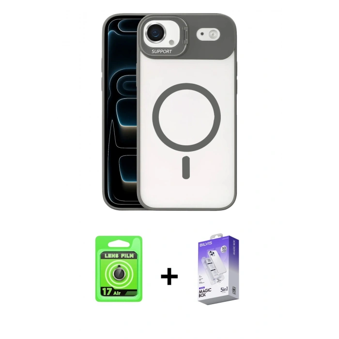 MARSİLYAN™- iPhone 17 Air Kılıf Yadigar Asil Koleksiyonu - Siyah Bilvis 5in1 3D Magic Cam Ekran Koruyucu + Raze Metal Kamera Lens - GD
