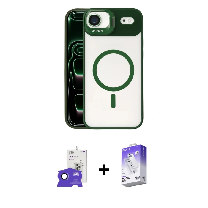 MARSİLYAN™- iPhone 17 Air Kılıf Yadigar Asil Koleksiyonu - Siyah Bilvis 5in1 3D Magic Cam Ekran Koruyucu + Bilvis Titan Kamera Lens - LT