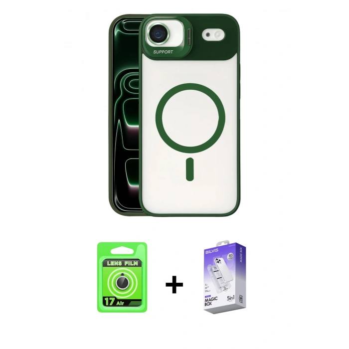 MARSİLYAN™- iPhone 17 Air Kılıf Yadigar Asil Koleksiyonu - Siyah Bilvis 5in1 3D Magic Cam Ekran Koruyucu + Raze Metal Kamera Lens - GS