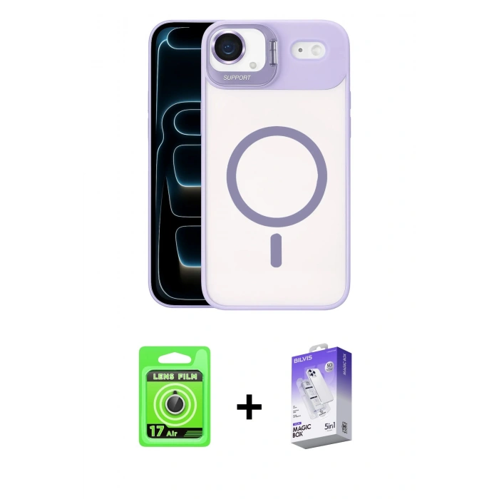 MARSİLYAN™- iPhone 17 Air Kılıf Yadigar Asil Koleksiyonu - Siyah Bilvis 5in1 3D Magic Cam Ekran Koruyucu + Raze Metal Kamera Lens - GS