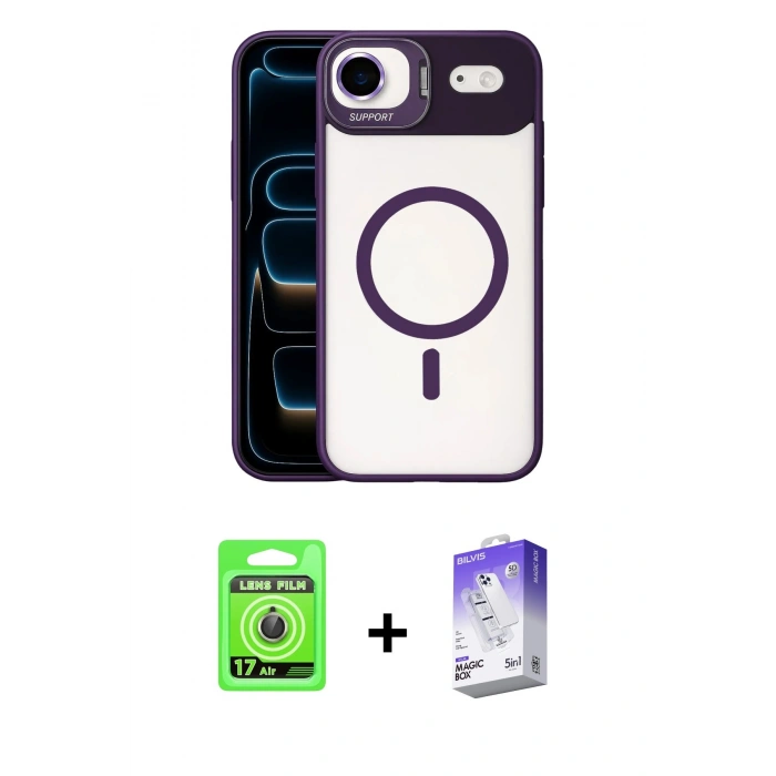 MARSİLYAN™- iPhone 17 Air Kılıf Yadigar Asil Koleksiyonu - Siyah Bilvis 5in1 3D Magic Cam Ekran Koruyucu + Raze Metal Kamera Lens - GD