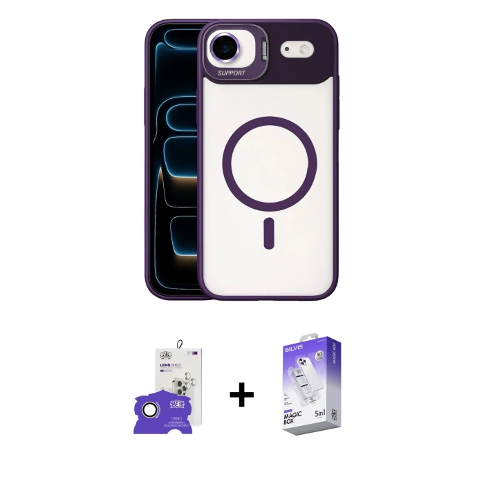 MARSİLYAN™- iPhone 17 Air Kılıf Yadigar Asil Koleksiyonu - Siyah Bilvis 5in1 3D Magic Cam Ekran Koruyucu + Bilvis Titan Kamera Lens - GD