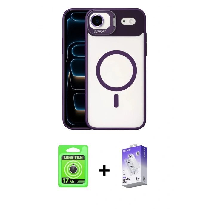 MARSİLYAN™- iPhone 17 Air Kılıf Yadigar Asil Koleksiyonu - Siyah Bilvis 5in1 3D Magic Cam Ekran Koruyucu + Raze Metal Kamera Lens - GS