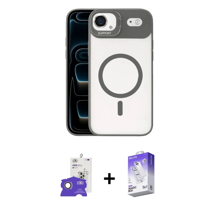 MARSİLYAN™- iPhone 17 Air Kılıf Yadigar Asil Koleksiyonu - Siyah Bilvis 5in1 3D Magic Cam Ekran Koruyucu + Bilvis Titan Kamera Lens - GD