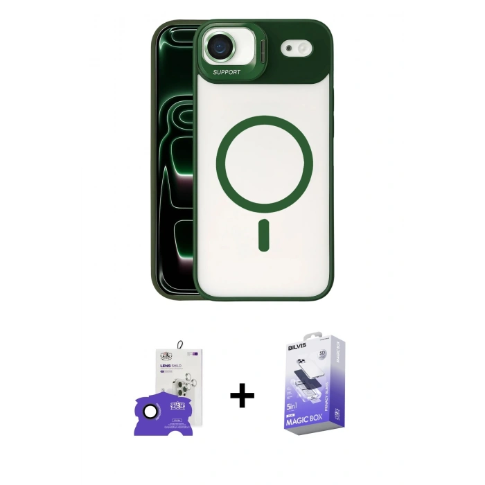 MARSİLYAN™- iPhone 17 Air Kılıf Yadigar Asil Koleksiyonu - Siyah Bilvis 5in1 5D Magic Hayalet Cam Ekran Koruyucu + Bilvis Titan Kamera Lens - SH