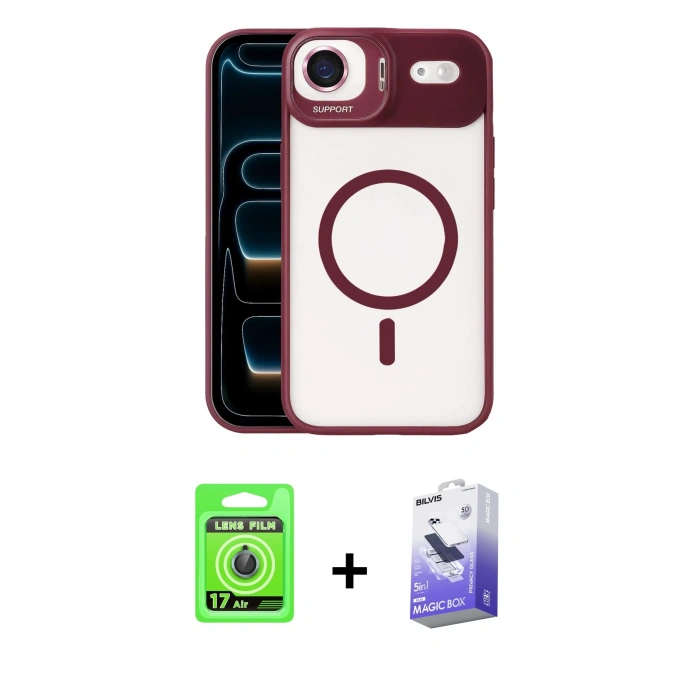 MARSİLYAN™- iPhone 17 Air Kılıf Yadigar Asil Koleksiyonu - Siyah Bilvis 5in1 5D Magic Hayalet Cam Ekran Koruyucu + Mavi Raze Metal Kamera Lens