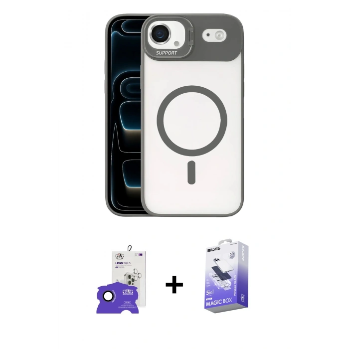MARSİLYAN™- iPhone 17 Air Kılıf Yadigar Asil Koleksiyonu - Siyah Bilvis 5in1 5D Magic Hayalet Cam Ekran Koruyucu + Bilvis Titan Kamera Lens - SH