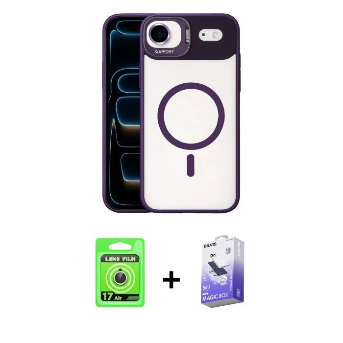 MARSİLYAN™- iPhone 17 Air Kılıf Yadigar Asil Koleksiyonu - Siyah Bilvis 5in1 5D Magic Hayalet Cam Ekran Koruyucu + Raze Metal Kamera Lens - GS