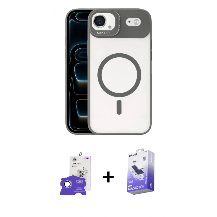 MARSİLYAN™- iPhone 17 Air Kılıf Yadigar Asil Koleksiyonu - Siyah Bilvis 5in1 5D Magic Hayalet Cam Ekran Koruyucu + Bilvis Titan Kamera Lens - GS