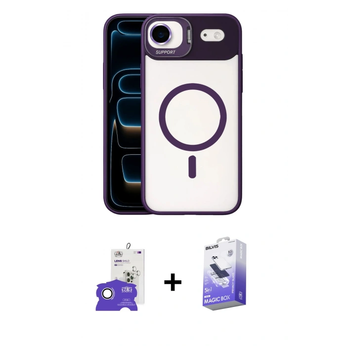 MARSİLYAN™- iPhone 17 Air Kılıf Yadigar Asil Koleksiyonu - Siyah Bilvis 5in1 5D Magic Hayalet Cam Ekran Koruyucu + Bilvis Titan Kamera Lens - GS