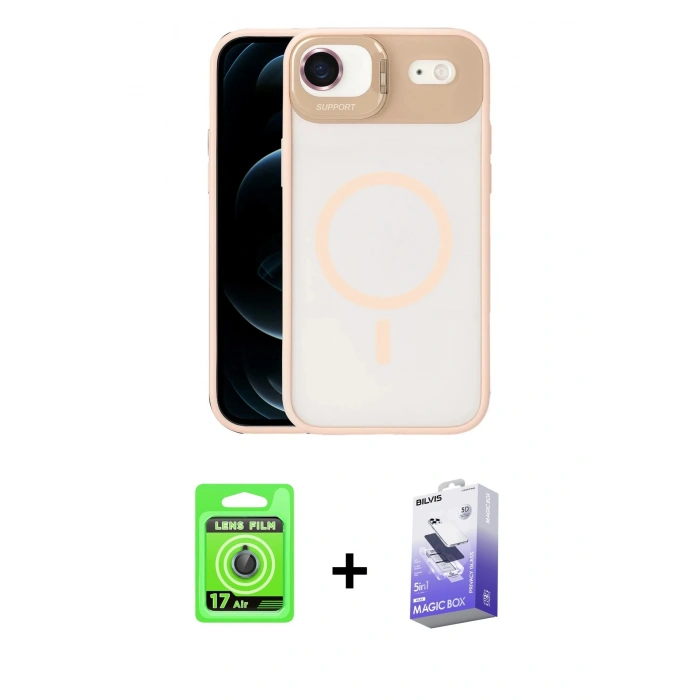 MARSİLYAN™- iPhone 17 Air Kılıf Yadigar Asil Koleksiyonu - Siyah Bilvis 5in1 5D Magic Hayalet Cam Ekran Koruyucu + Mavi Raze Metal Kamera Lens