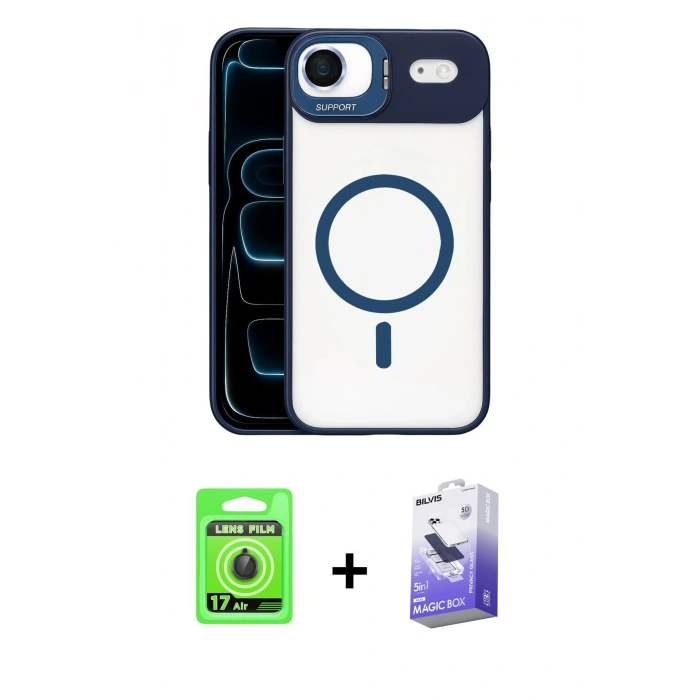 MARSİLYAN™- iPhone 17 Air Kılıf Yadigar Asil Koleksiyonu - Siyah Bilvis 5in1 5D Magic Hayalet Cam Ekran Koruyucu + Siyah Raze Metal Kamera Lens