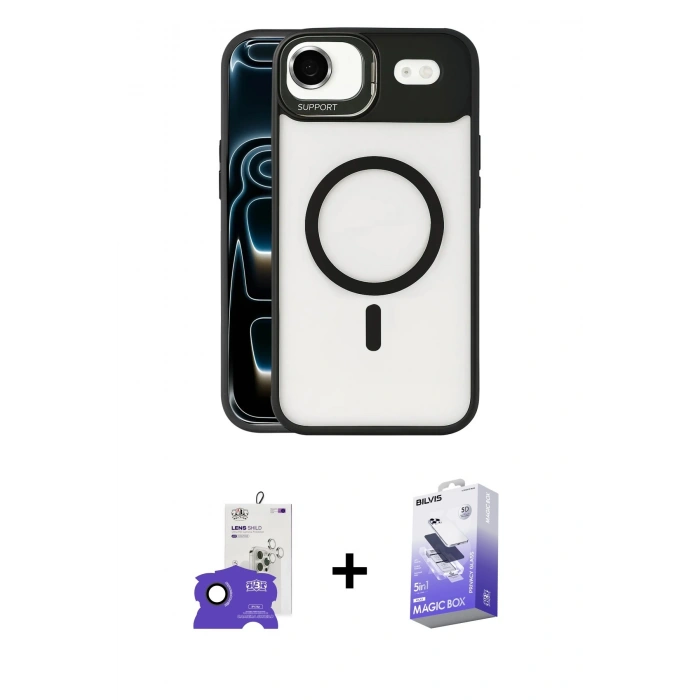 MARSİLYAN™- iPhone 17 Air Kılıf Yadigar Asil Koleksiyonu - Siyah Bilvis 5in1 5D Magic Hayalet Cam Ekran Koruyucu + Bilvis Titan Kamera Lens - SH