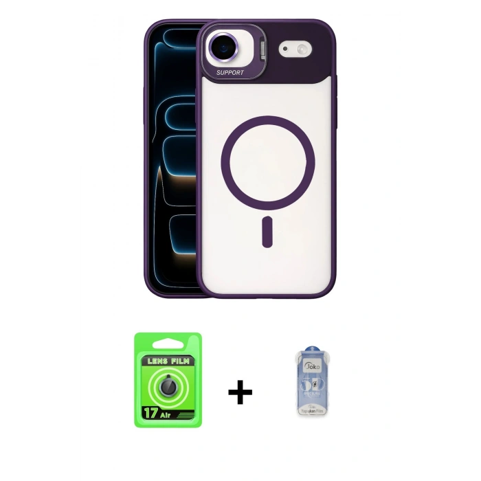 MARSİLYAN™- iPhone 17 Air Kılıf Yadigar Asil Koleksiyonu - Siyah Joko Magic 5D Cam + Raze Metal Kamera Lens - MI