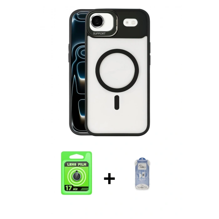 MARSİLYAN™- iPhone 17 Air Kılıf Yadigar Asil Koleksiyonu - Siyah Joko Magic 5D Cam + Raze Metal Kamera Lens - MI