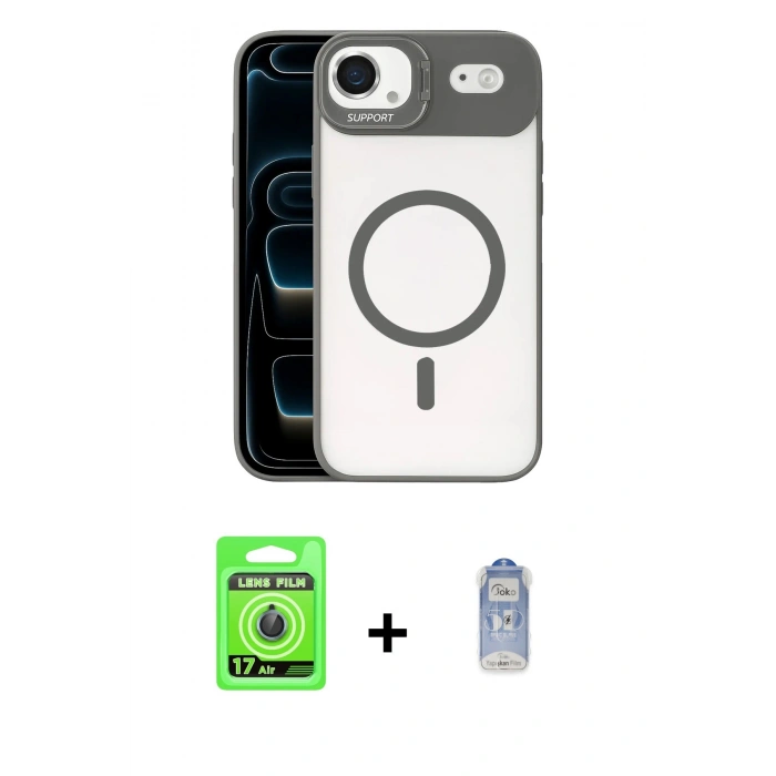MARSİLYAN™- iPhone 17 Air Kılıf Yadigar Asil Koleksiyonu - Siyah Joko Magic 5D Cam + Raze Metal Kamera Lens - MI