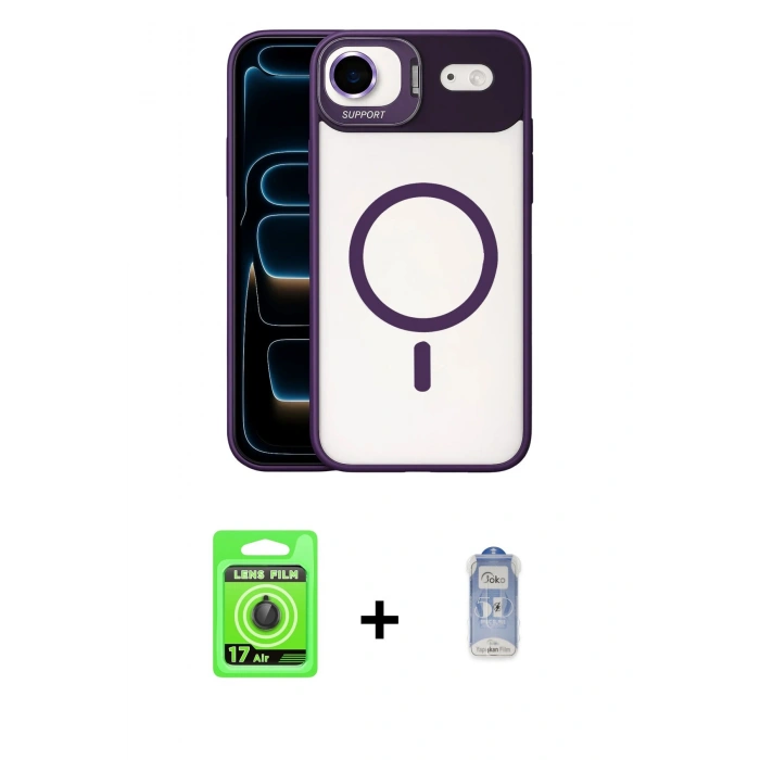 MARSİLYAN™- iPhone 17 Air Kılıf Yadigar Asil Koleksiyonu - Siyah Joko Magic 5D Cam + Raze Metal Kamera Lens - SH