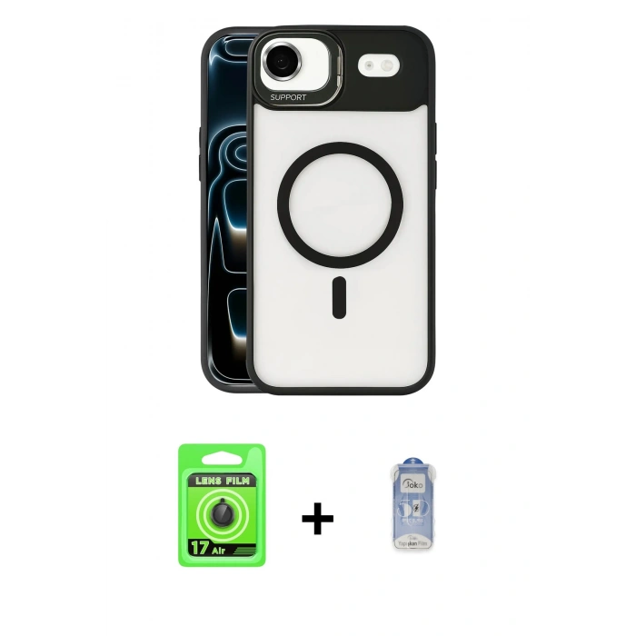 MARSİLYAN™- iPhone 17 Air Kılıf Yadigar Asil Koleksiyonu - Siyah Joko Magic 5D Cam + Raze Metal Kamera Lens - SH