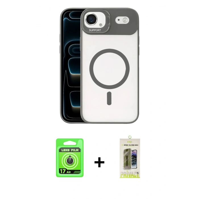 MARSİLYAN™- iPhone 17 Air Kılıf Yadigar Asil Koleksiyonu - Siyah Joko Magic 5D Hayalet Cam + Raze Metal Kamera Lens - GD
