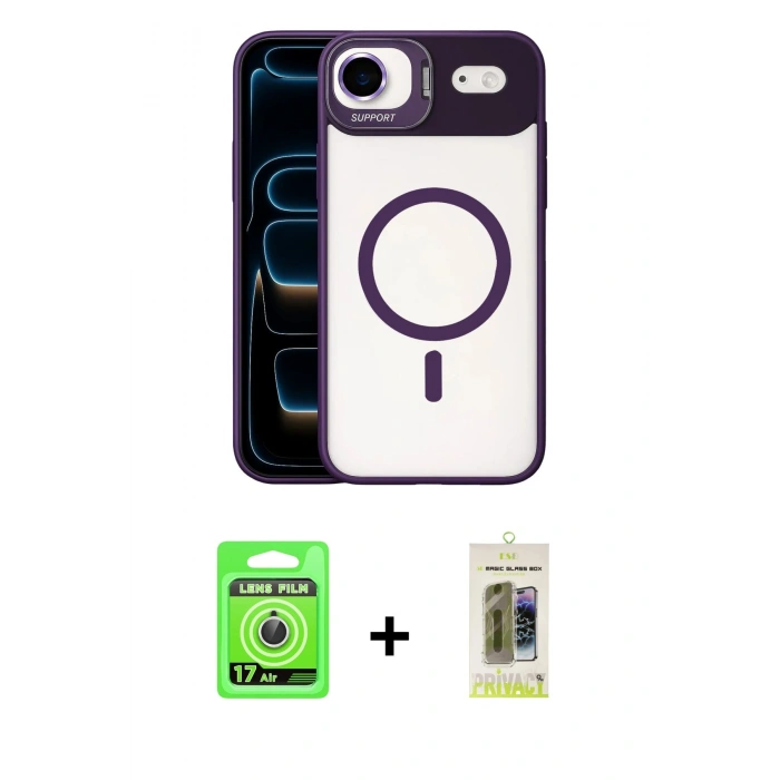 MARSİLYAN™- iPhone 17 Air Kılıf Yadigar Asil Koleksiyonu - Siyah Joko Magic 5D Hayalet Cam + Raze Metal Kamera Lens - GS