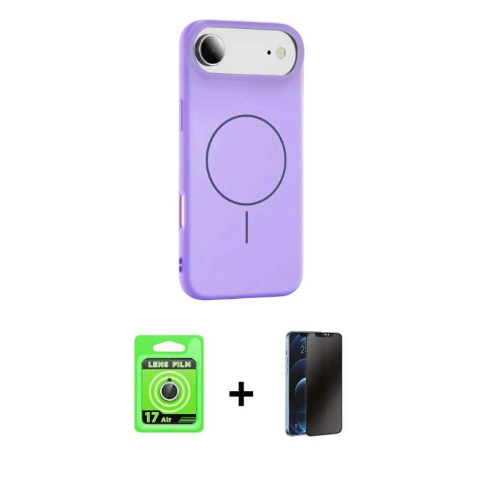 MARSİLYAN™- iPhone 17 Air Kılıf Yankı Form Serisi - Siyah 3D Antistatik Hayalet Cam Ekran Koruyucu + Raze Metal Kamera Lens - GS