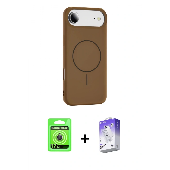 MARSİLYAN™- iPhone 17 Air Kılıf Yankı Form Serisi - Siyah Bilvis 5in1 3D Magic Cam Ekran Koruyucu + Gold Raze Metal Kamera Lens