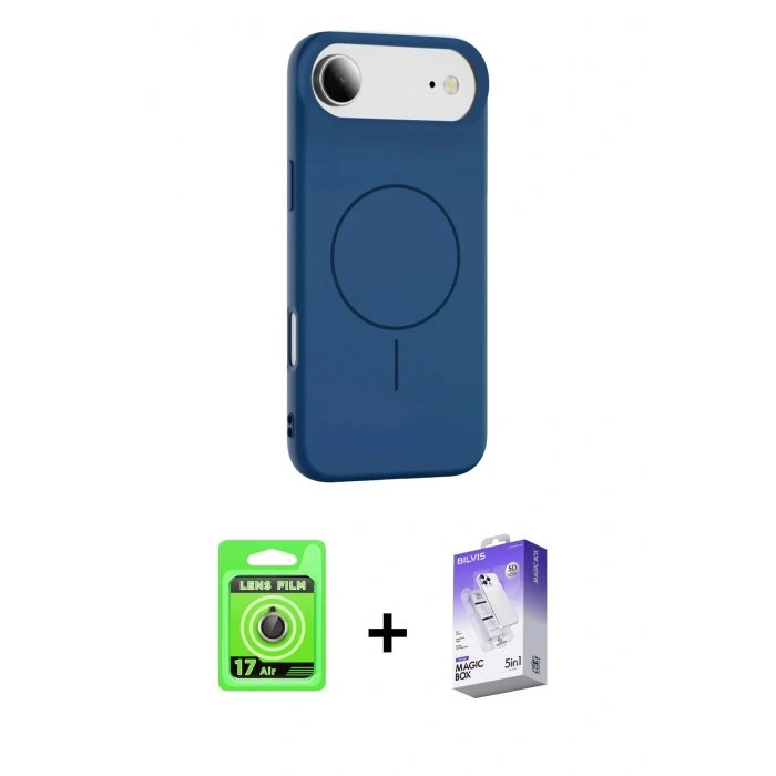 MARSİLYAN™- iPhone 17 Air Kılıf Yankı Form Serisi - Siyah Bilvis 5in1 3D Magic Cam Ekran Koruyucu + Gold Raze Metal Kamera Lens