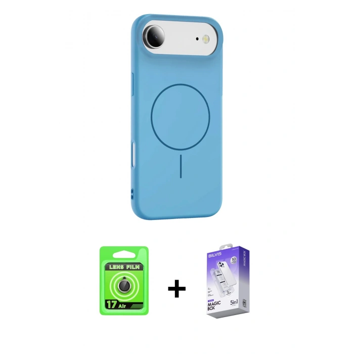 MARSİLYAN™- iPhone 17 Air Kılıf Yankı Form Serisi - Siyah Bilvis 5in1 3D Magic Cam Ekran Koruyucu + Gold Raze Metal Kamera Lens