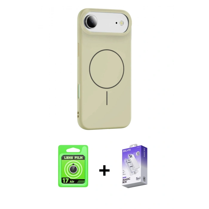MARSİLYAN™- iPhone 17 Air Kılıf Yankı Form Serisi - Siyah Bilvis 5in1 3D Magic Cam Ekran Koruyucu + Raze Metal Kamera Lens - GS