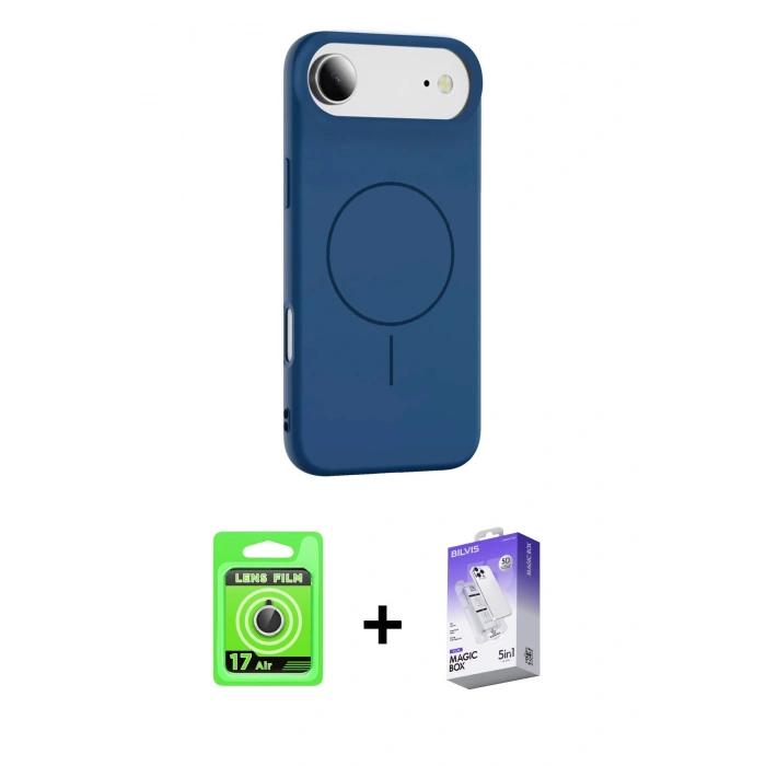 MARSİLYAN™- iPhone 17 Air Kılıf Yankı Form Serisi - Siyah Bilvis 5in1 3D Magic Cam Ekran Koruyucu + Raze Metal Kamera Lens - GS