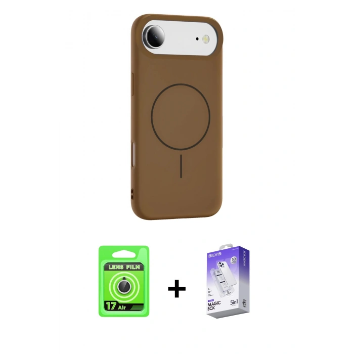 MARSİLYAN™- iPhone 17 Air Kılıf Yankı Form Serisi - Siyah Bilvis 5in1 3D Magic Cam Ekran Koruyucu + Raze Metal Kamera Lens - GS