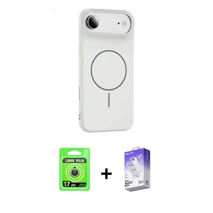 MARSİLYAN™- iPhone 17 Air Kılıf Yankı Form Serisi - Siyah Bilvis 5in1 3D Magic Cam Ekran Koruyucu + Raze Metal Kamera Lens - GS