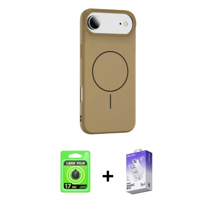 MARSİLYAN™- iPhone 17 Air Kılıf Yankı Form Serisi - Siyah Bilvis 5in1 3D Magic Cam Ekran Koruyucu + Raze Metal Kamera Lens - SH