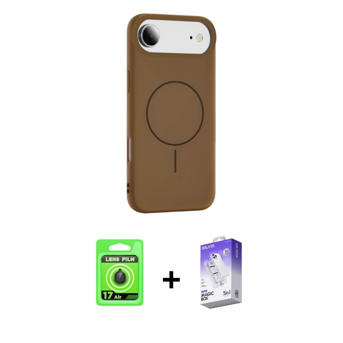 MARSİLYAN™- iPhone 17 Air Kılıf Yankı Form Serisi - Siyah Bilvis 5in1 3D Magic Cam Ekran Koruyucu + Raze Metal Kamera Lens - SH