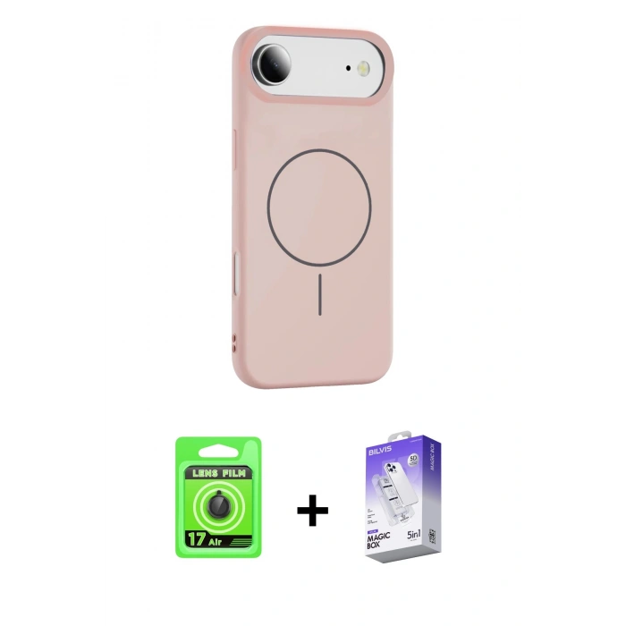 MARSİLYAN™- iPhone 17 Air Kılıf Yankı Form Serisi - Siyah Bilvis 5in1 3D Magic Cam Ekran Koruyucu + Raze Metal Kamera Lens - SH