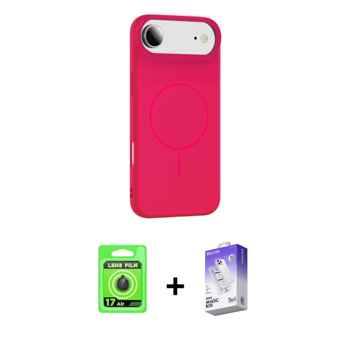 MARSİLYAN™- iPhone 17 Air Kılıf Yankı Form Serisi - Siyah Bilvis 5in1 3D Magic Cam Ekran Koruyucu + Raze Metal Kamera Lens - SH