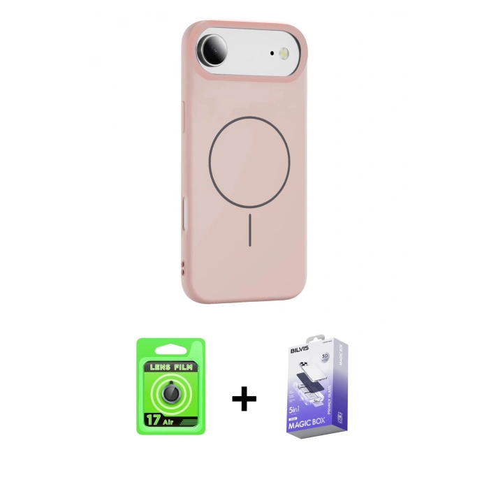 MARSİLYAN™- iPhone 17 Air Kılıf Yankı Form Serisi - Siyah Bilvis 5in1 5D Magic Hayalet Cam Ekran Koruyucu + Raze Metal Kamera Lens - MI