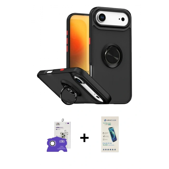 MARSİLYAN™- iPhone 17 Air Kılıf Yörünge Çizgi - Şeffaf Pasifik Cam Ekran Koruyucu + Bilvis Titan Kamera Lens - GS